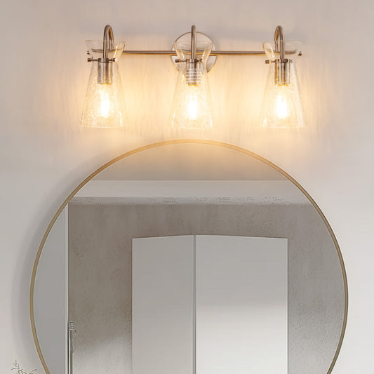 24 in. 3-Light Brushed Nickel Vanity Light with Crackle Glass Shades Modern Bathroom Wall Sconce for Vanity, Mirror