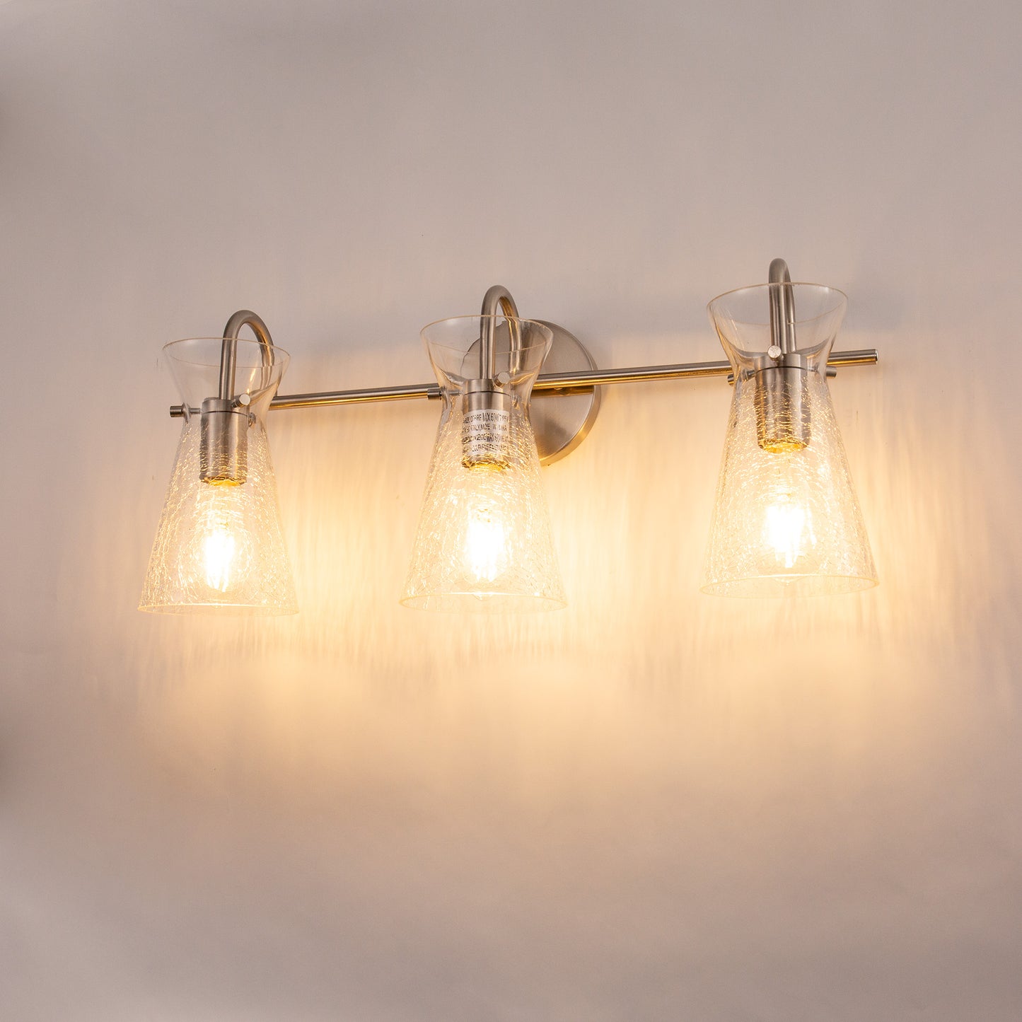 24 in. 3-Light Brushed Nickel Vanity Light with Crackle Glass Shades Modern Bathroom Wall Sconce for Vanity, Mirror