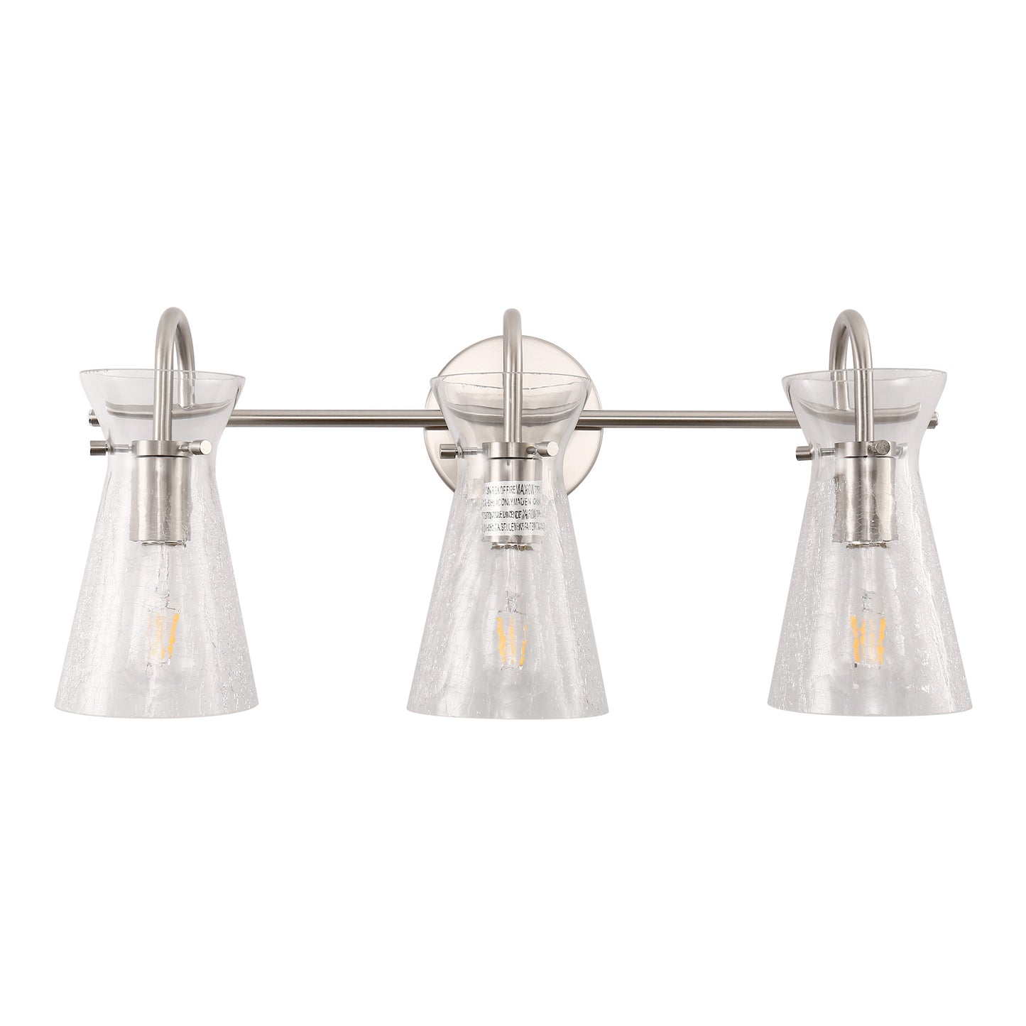 24 in. 3-Light Brushed Nickel Vanity Light with Crackle Glass Shades Modern Bathroom Wall Sconce for Vanity, Mirror