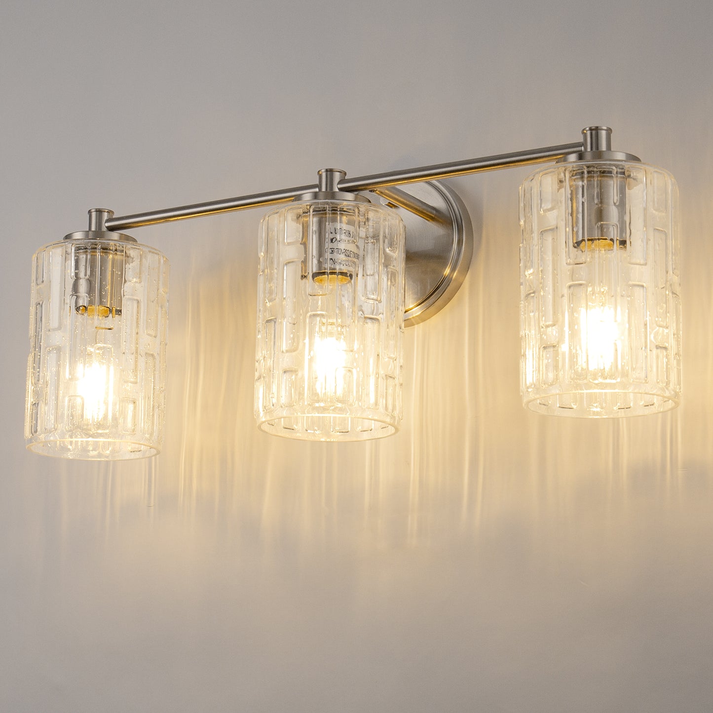 20 in. 3-Light Bathroom Vanity Light, Polished Nickel with Clear Seedy Glass Shades, Dimmable Fixture