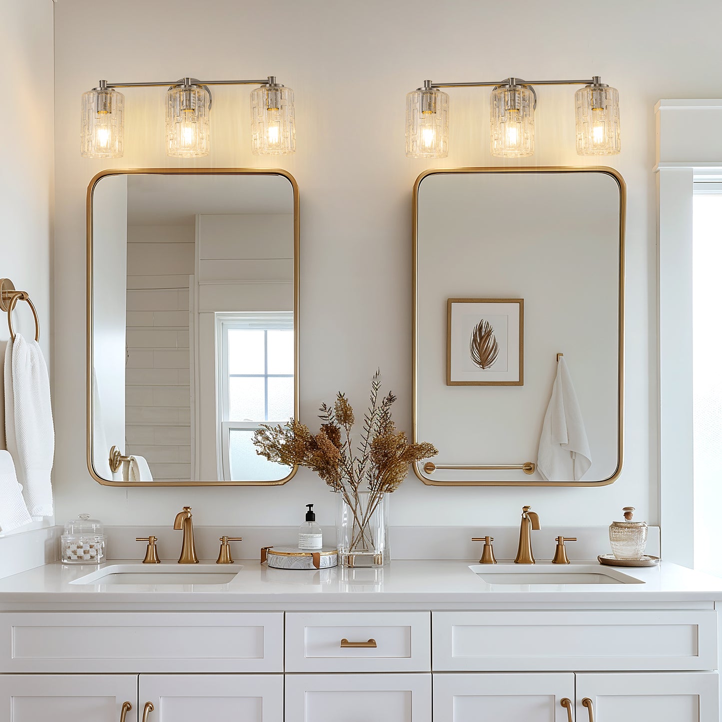 20 in. 3-Light Bathroom Vanity Light, Polished Nickel with Clear Seedy Glass Shades, Dimmable Fixture