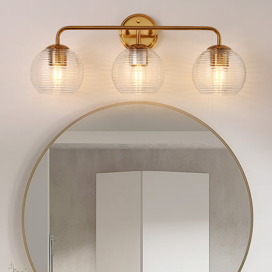 Modern 25 in. 3-Light Gold Vanity Light Fixture with Globe Textured Glass Shades for Over Mirror and Bathroom