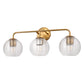Modern 25 in. 3-Light Gold Vanity Light Fixture with Globe Textured Glass Shades for Over Mirror and Bathroom