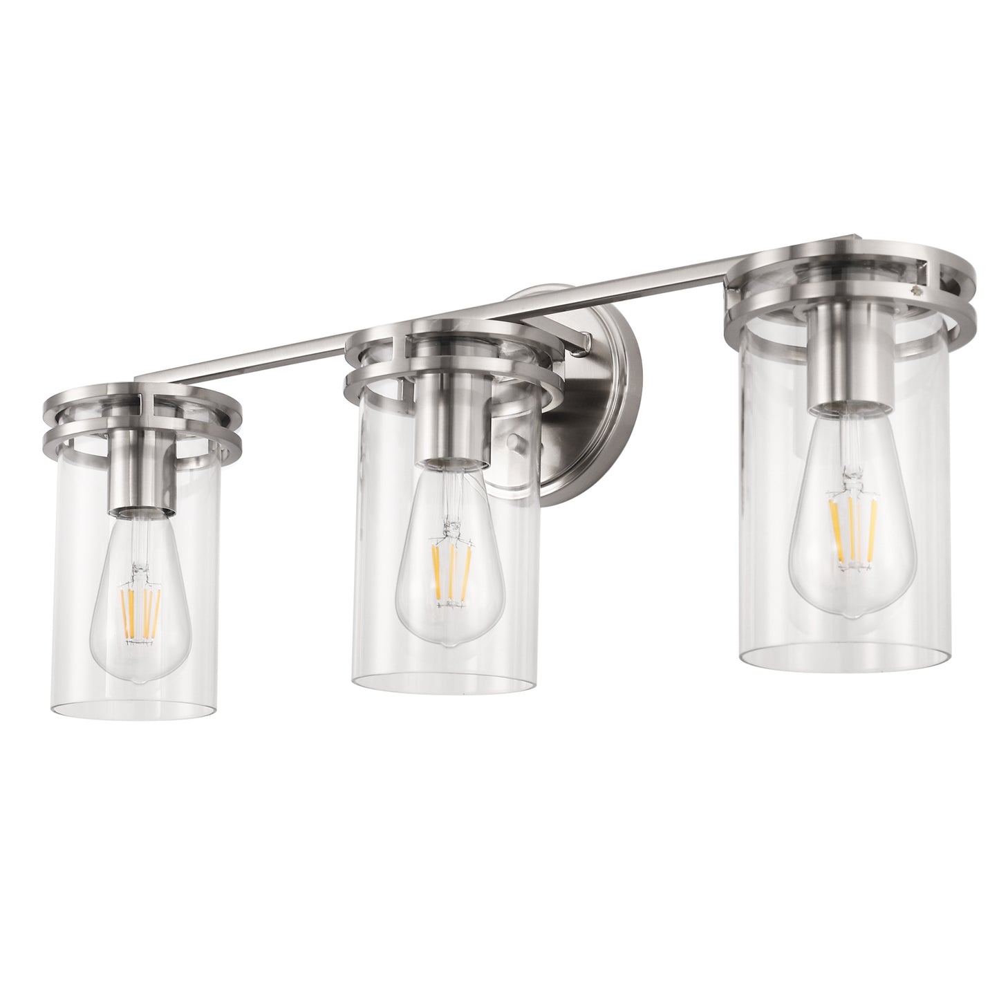 24 in. 3-Light Brushed Nickel Vanity Light with Industrial Glass Shades for Bathroom