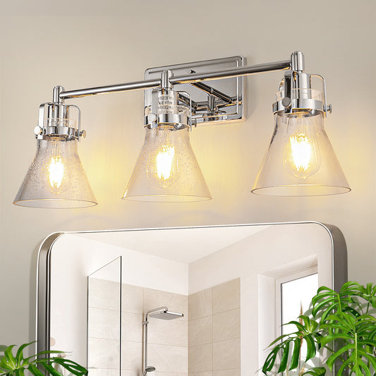 22 in. 3-Light Brushed Nickel Vanity Light for Bright, Affordable Bathroom Lighting，Cone Shade