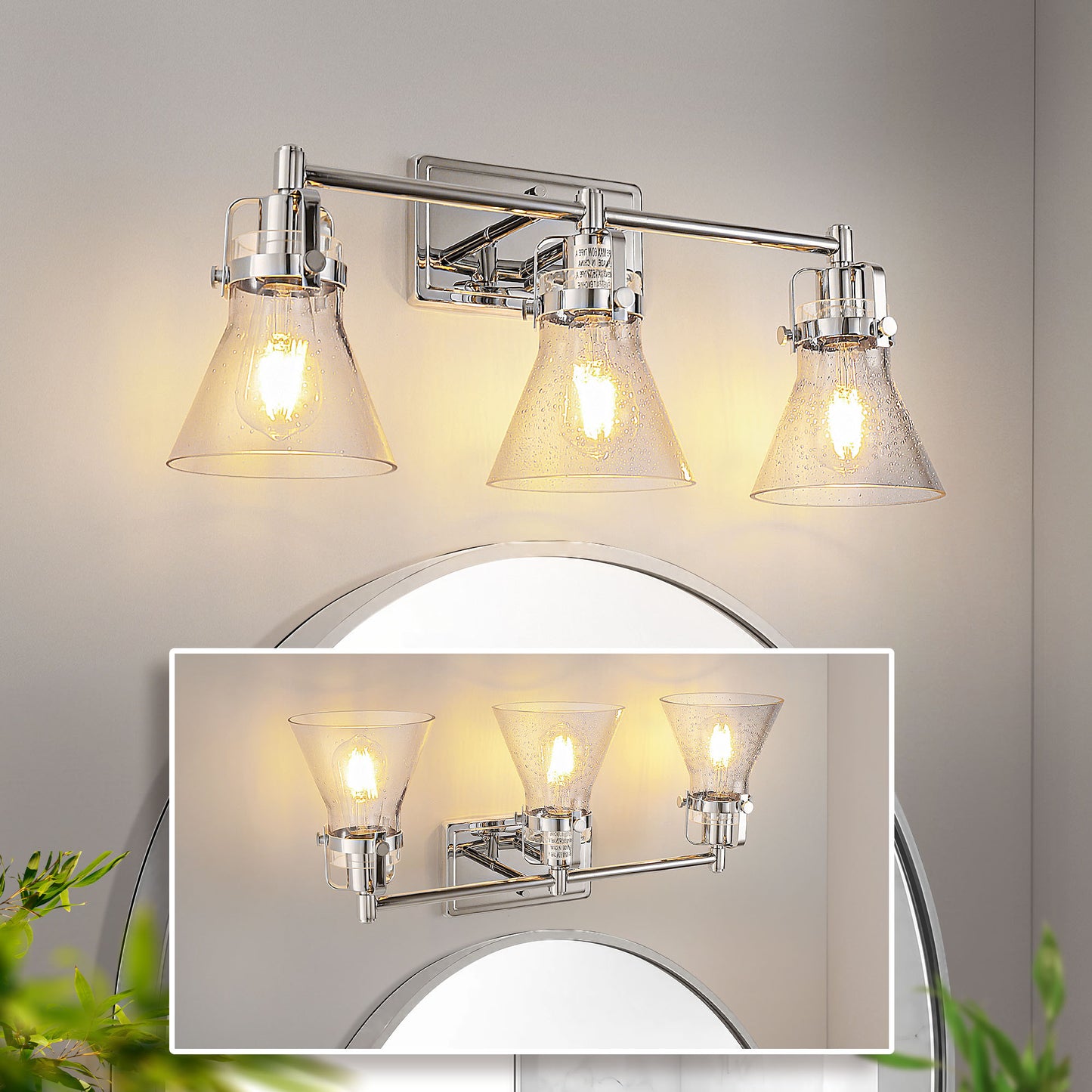 22 in. 3-Light Brushed Nickel Vanity Light for Bright, Affordable Bathroom Lighting，Cone Shade