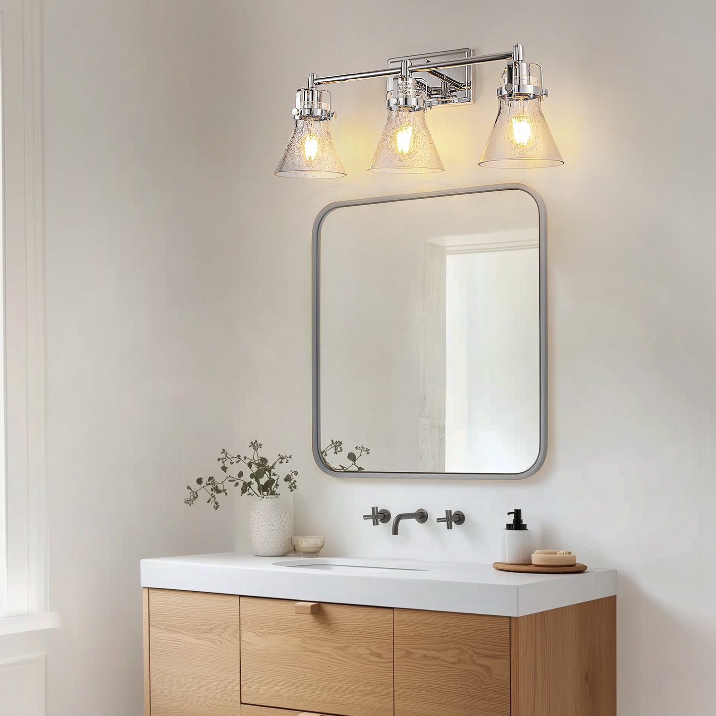 22 in. 3-Light Brushed Nickel Vanity Light for Bright, Affordable Bathroom Lighting，Cone Shade