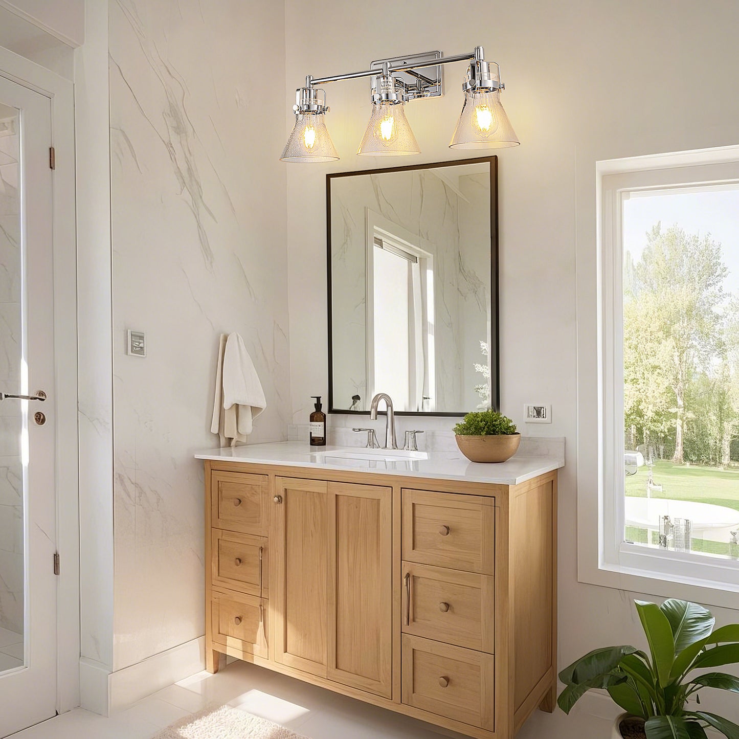 22 in. 3-Light Brushed Nickel Vanity Light for Bright, Affordable Bathroom Lighting，Cone Shade