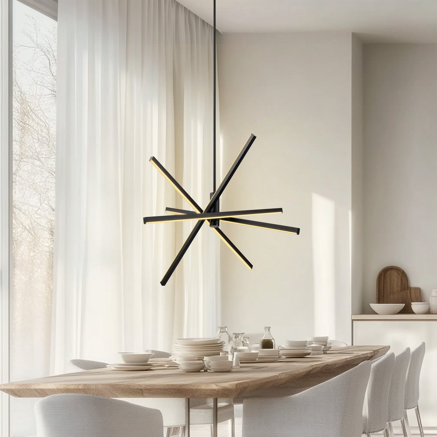 28 in. 4-Light Dimmable Black Sputnik LED Chandelier with Energy-Efficient Lighting