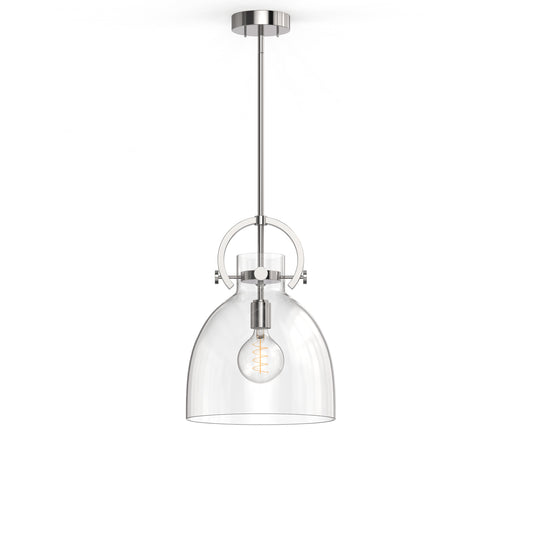 YANSUN 1-Light Nickel Pendant Light with Clear Glass Bell Shade E26 Base Mini Hanging Fixture No Light Bulb Included