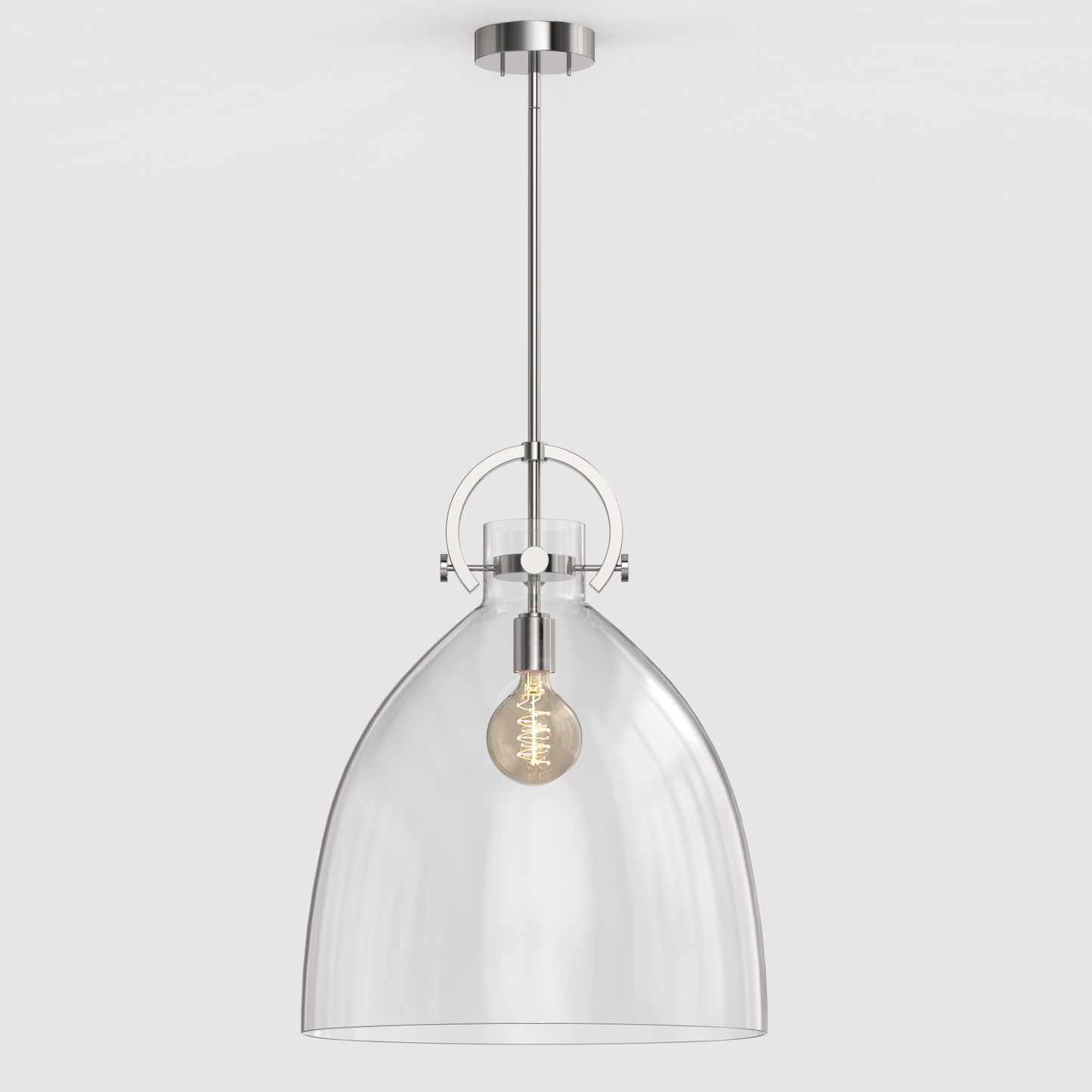 18 in. 1-Light Modern Industrial Pendant Light with Clear Glass Shade, Brushed Nickel for Kitchen Island and Dining Room