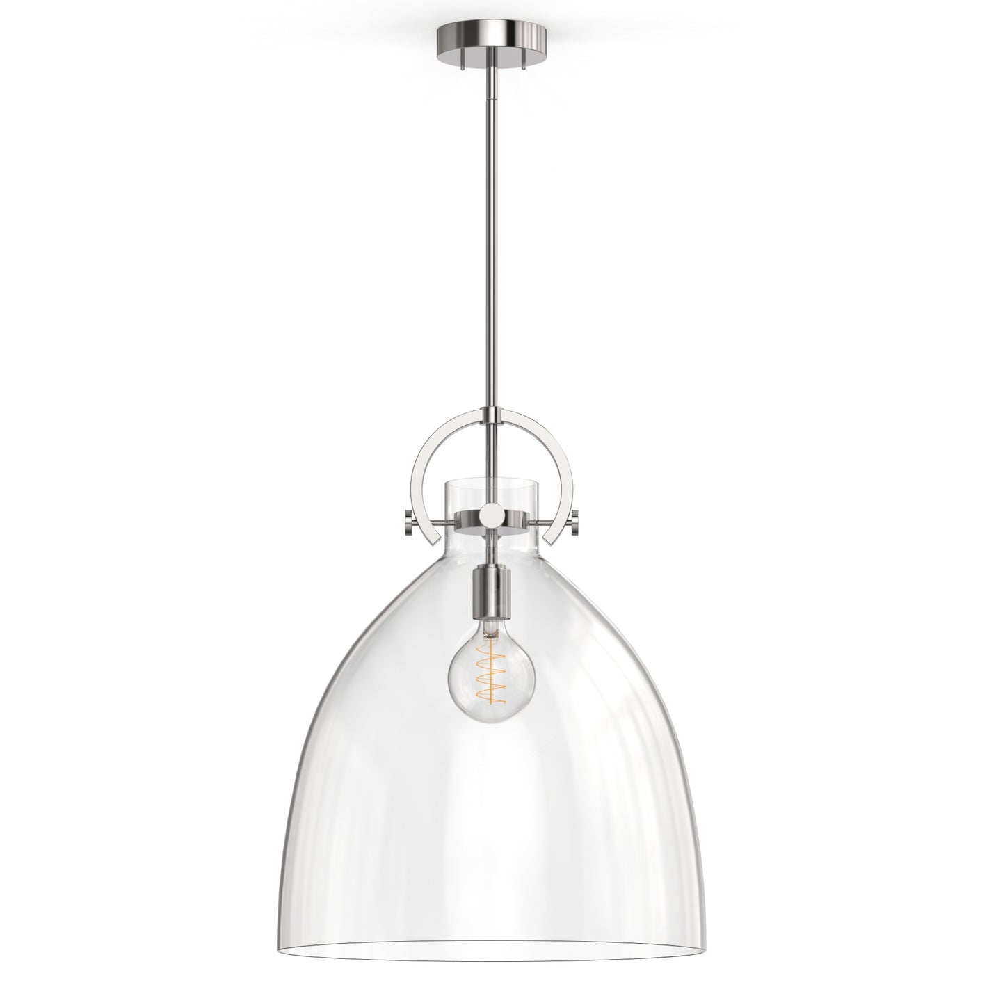 18 in. 1-Light Modern Industrial Pendant Light with Clear Glass Shade, Brushed Nickel for Kitchen Island and Dining Room