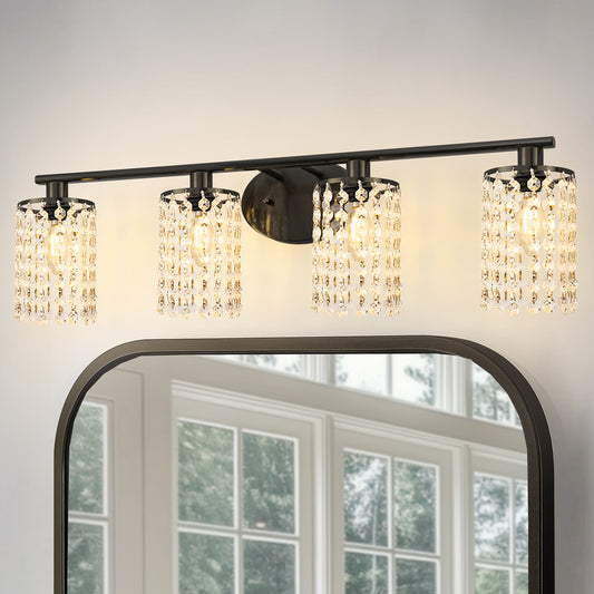 32 in. 4-Lights Black Crystal Bathroom Vanity Light Modern Bahtroom Lights Over Mirror, Wall Sconce for Bathroom Kitchen
