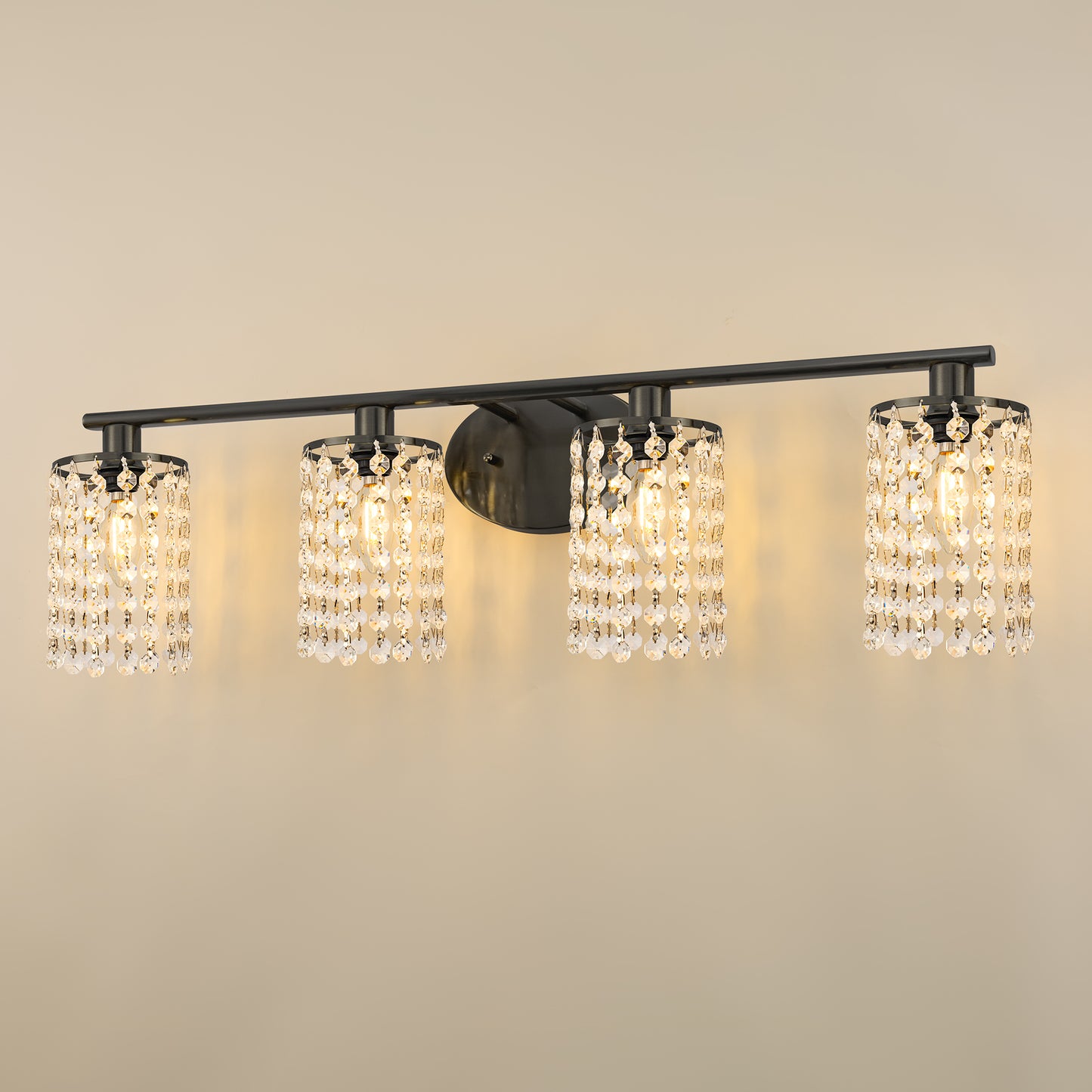 32 in. 4-Lights Black Crystal Bathroom Vanity Light Modern Bahtroom Lights Over Mirror, Wall Sconce for Bathroom Kitchen
