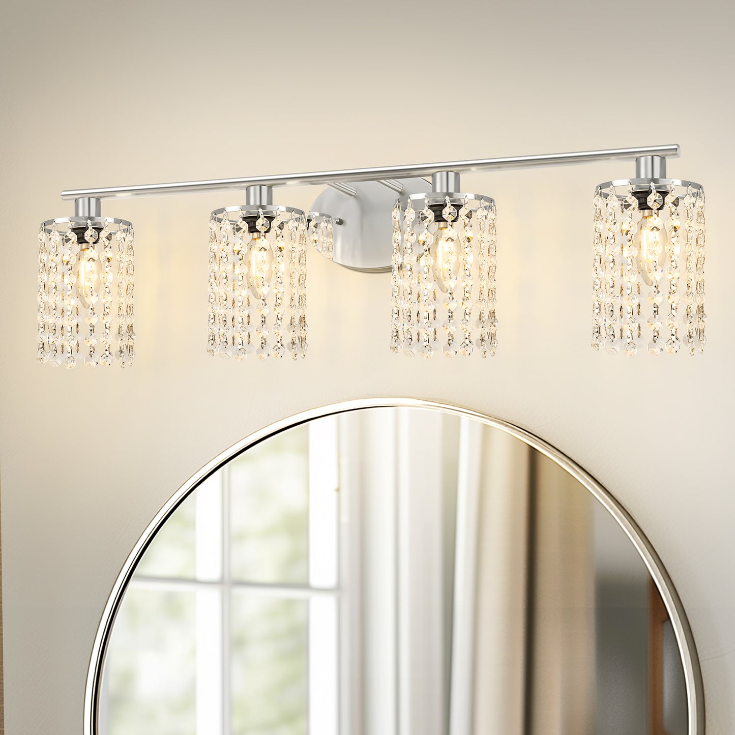 32 in. 4-Lights Chrome Crystal Bathroom Vanity Light, Bahtroom Lights Over Mirror, Wall Sconce for Bathroom Kitchen