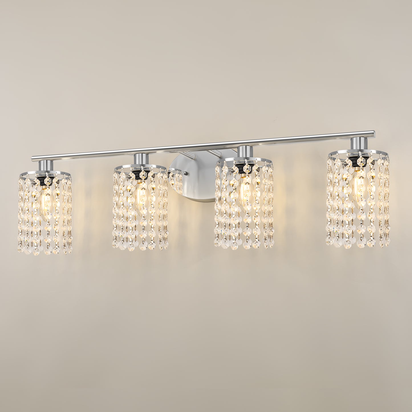 32 in. 4-Lights Chrome Crystal Bathroom Vanity Light, Bahtroom Lights Over Mirror, Wall Sconce for Bathroom Kitchen