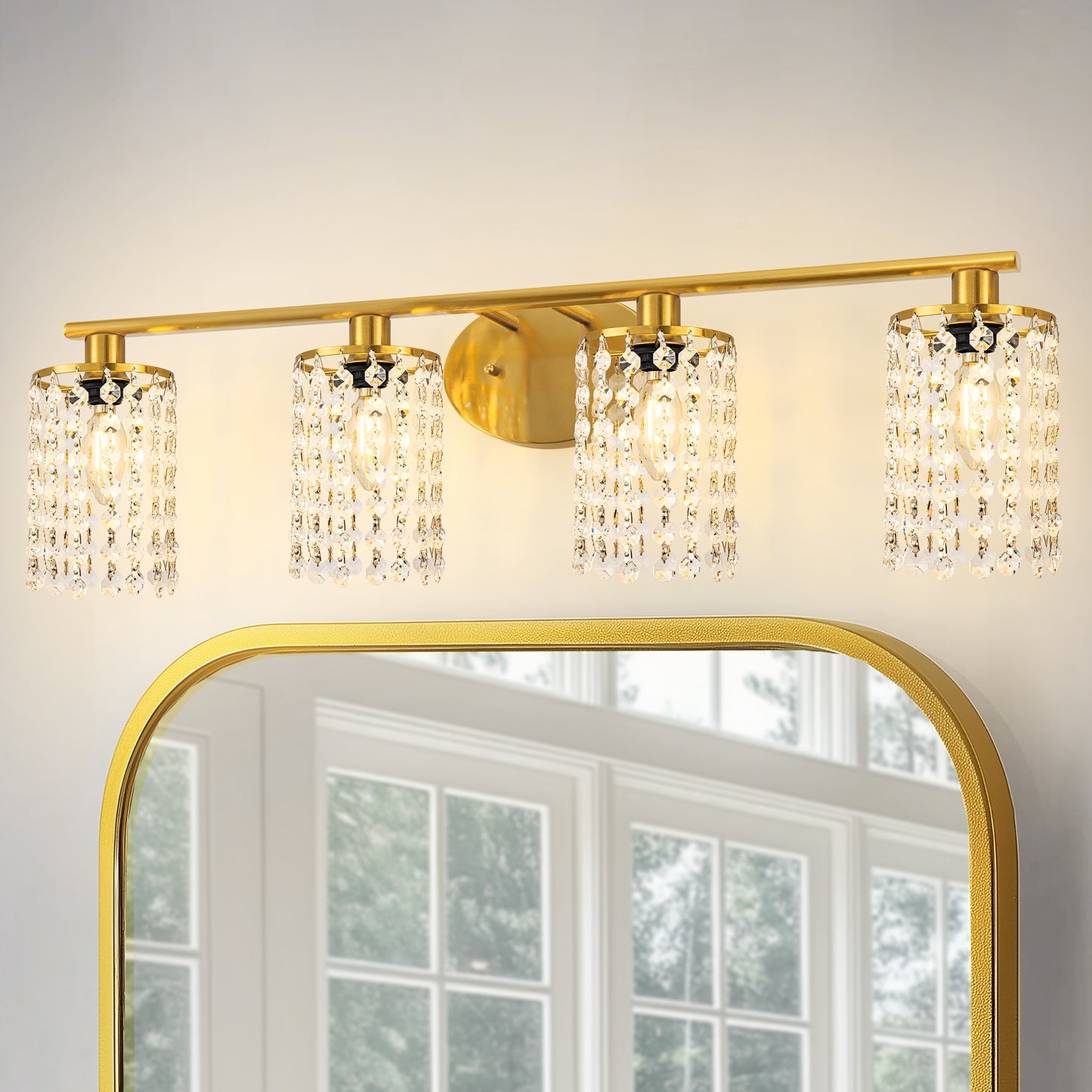 32 in. 4-Lights Gold Crystal Bathroom Vanity Light, Modern Bahtroom Lights Over Mirror, Wall Sconce for Bathroom Kitchen