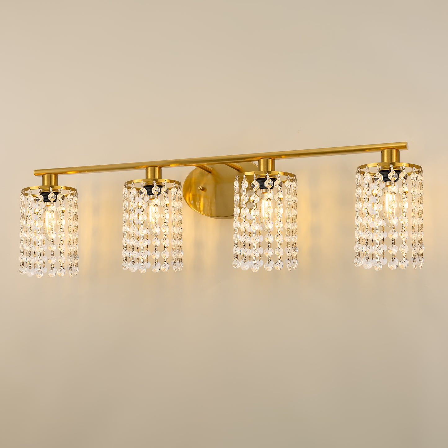 32 in. 4-Lights Gold Crystal Bathroom Vanity Light, Modern Bahtroom Lights Over Mirror, Wall Sconce for Bathroom Kitchen
