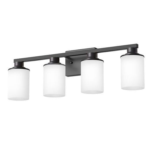 27 in. 4 Light Bathroom Vanity Light, Modern Matte Black Bathroom Lights Fixtures Over Mirror with Milky White Glass Shade