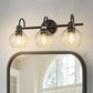 20 in. 3-Light Matte Black Industrial Bathroom Vanity Light with Clear Globe Glass Shades