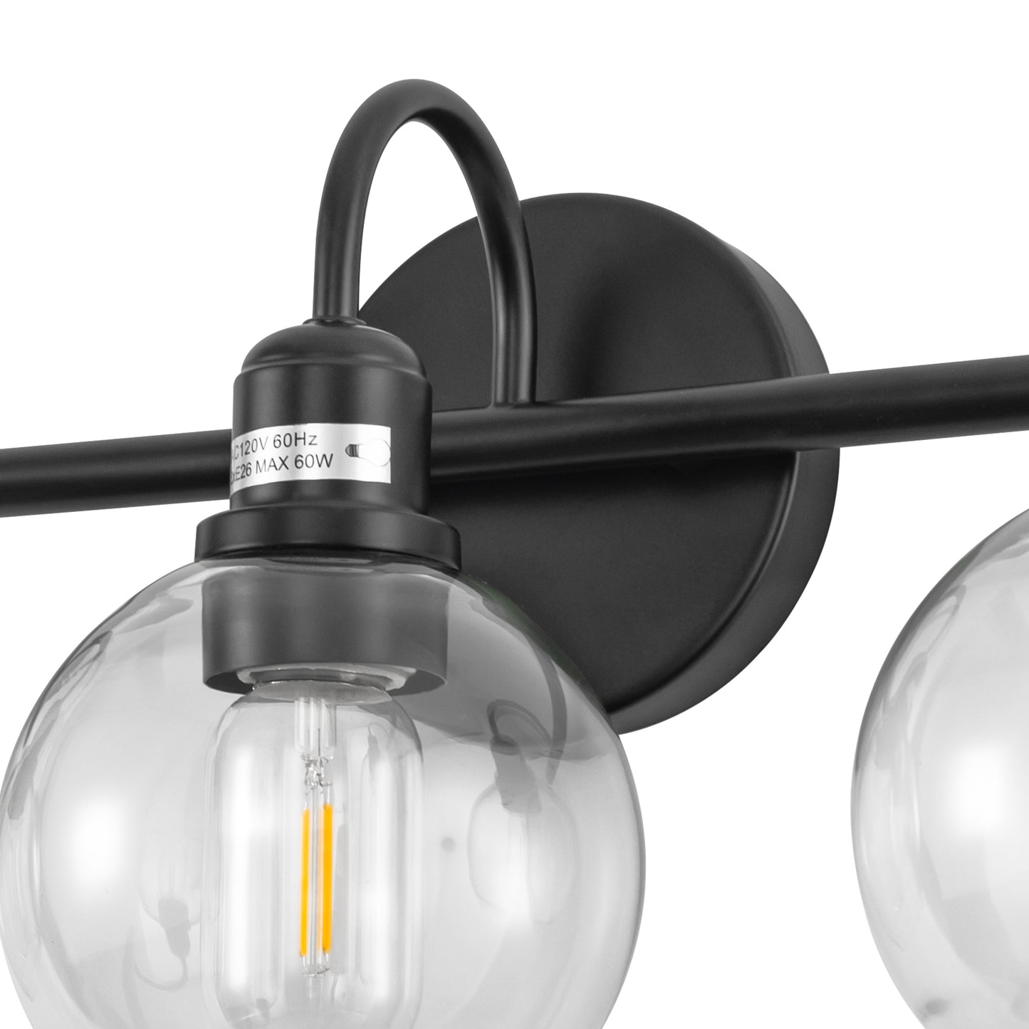 20 in. 3-Light Matte Black Industrial Bathroom Vanity Light with Clear Globe Glass Shades