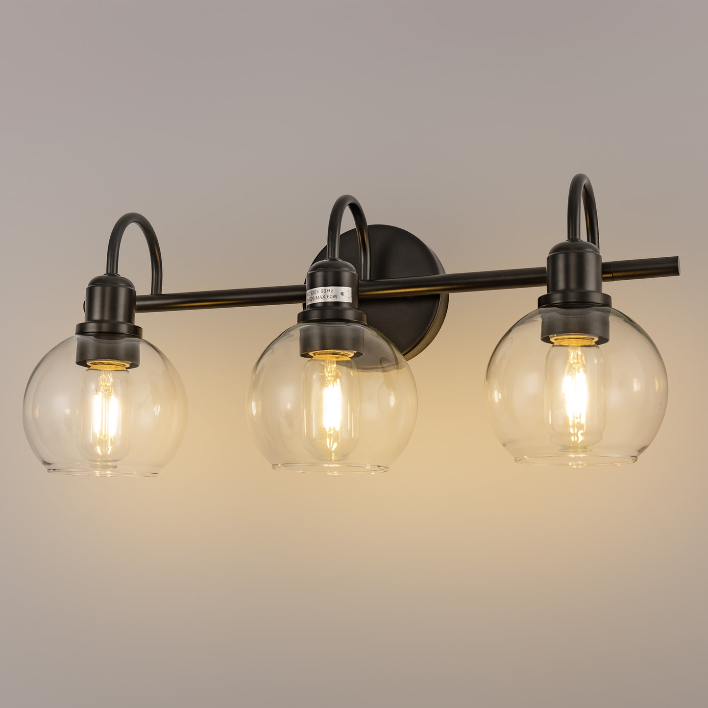 20 in. 3-Light Matte Black Industrial Bathroom Vanity Light with Clear Globe Glass Shades