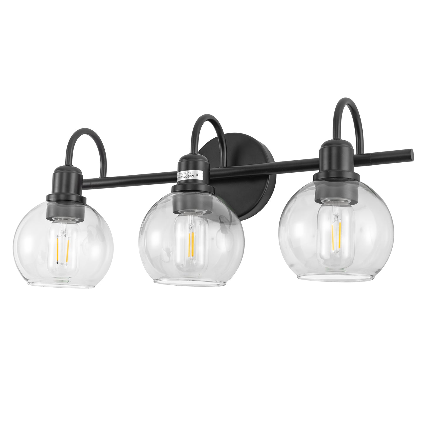 20 in. 3-Light Matte Black Industrial Bathroom Vanity Light with Clear Globe Glass Shades