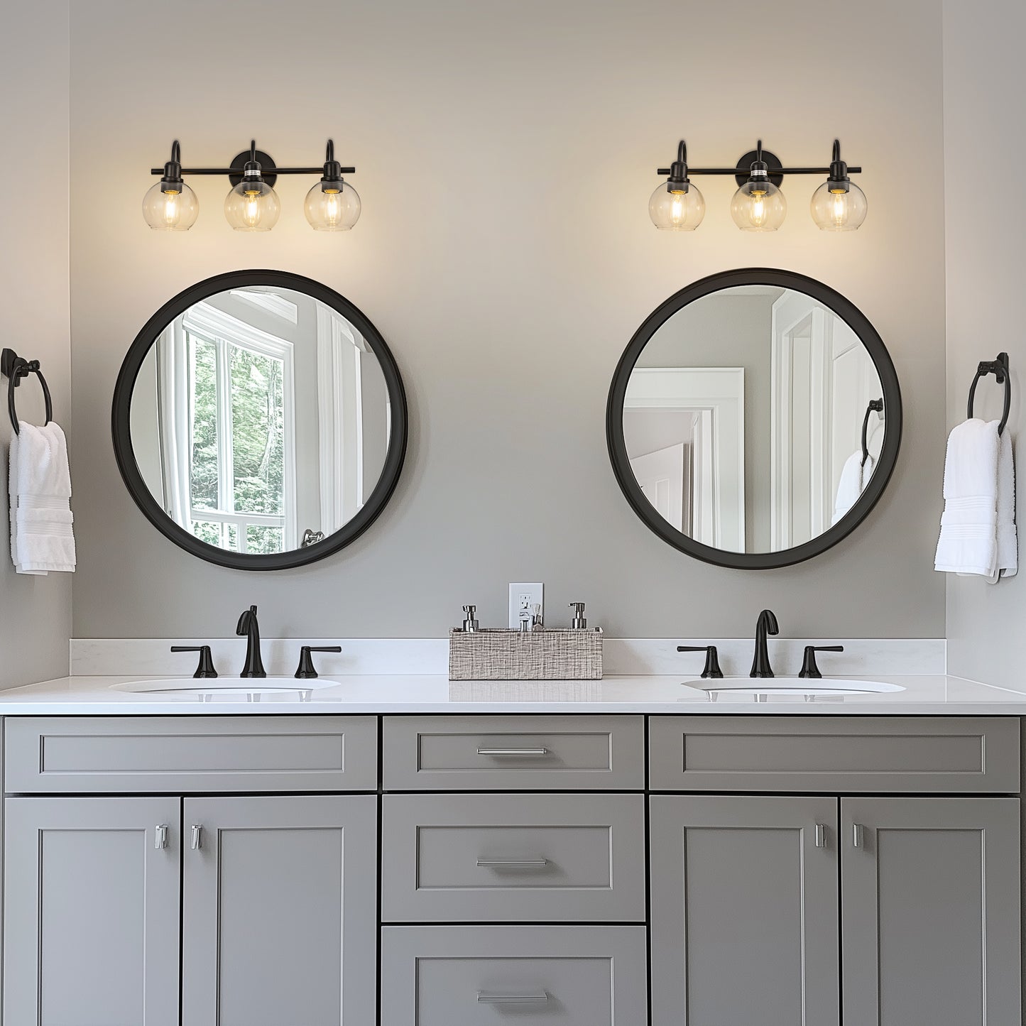 20 in. 3-Light Matte Black Industrial Bathroom Vanity Light with Clear Globe Glass Shades