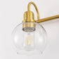 20 in. 3-Light Brass Gold Industrial 3-Light Bathroom Vanity Light with Clear Glass Globe Shades Bathroom