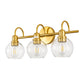 20 in. 3-Light Brass Gold Industrial 3-Light Bathroom Vanity Light with Clear Glass Globe Shades Bathroom