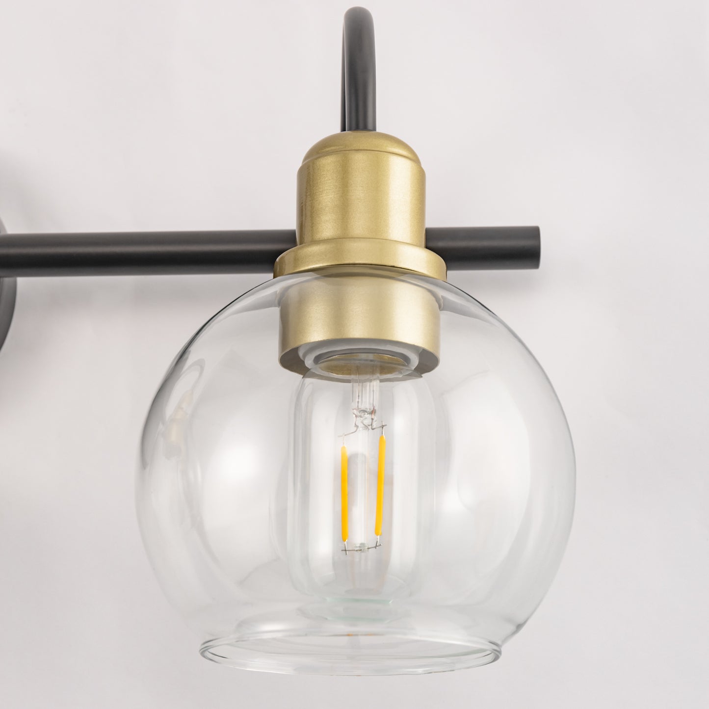 20 in. 3-Light Matte Black and Gold Industrial 3-Light Bathroom Vanity Light with Clear Glass Globe Shades Bathroom