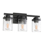 18 in. 3-Light Black Vanity Light with Clear Glass Shades for Budget Bathrooms