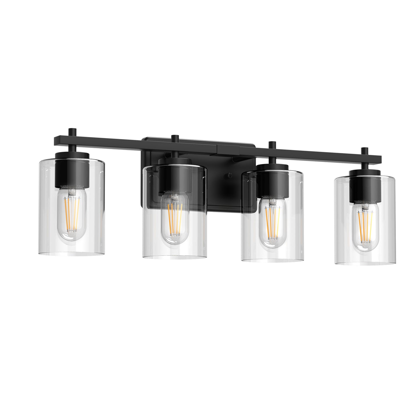 24 in. 4-Light Farmhouse Black Vanity Light with Clear Glass Shades for Budget Bathrooms