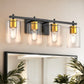 24 in. 4-Light Black Gold Vanity Light with Clear Glass Shades for Bathrooms