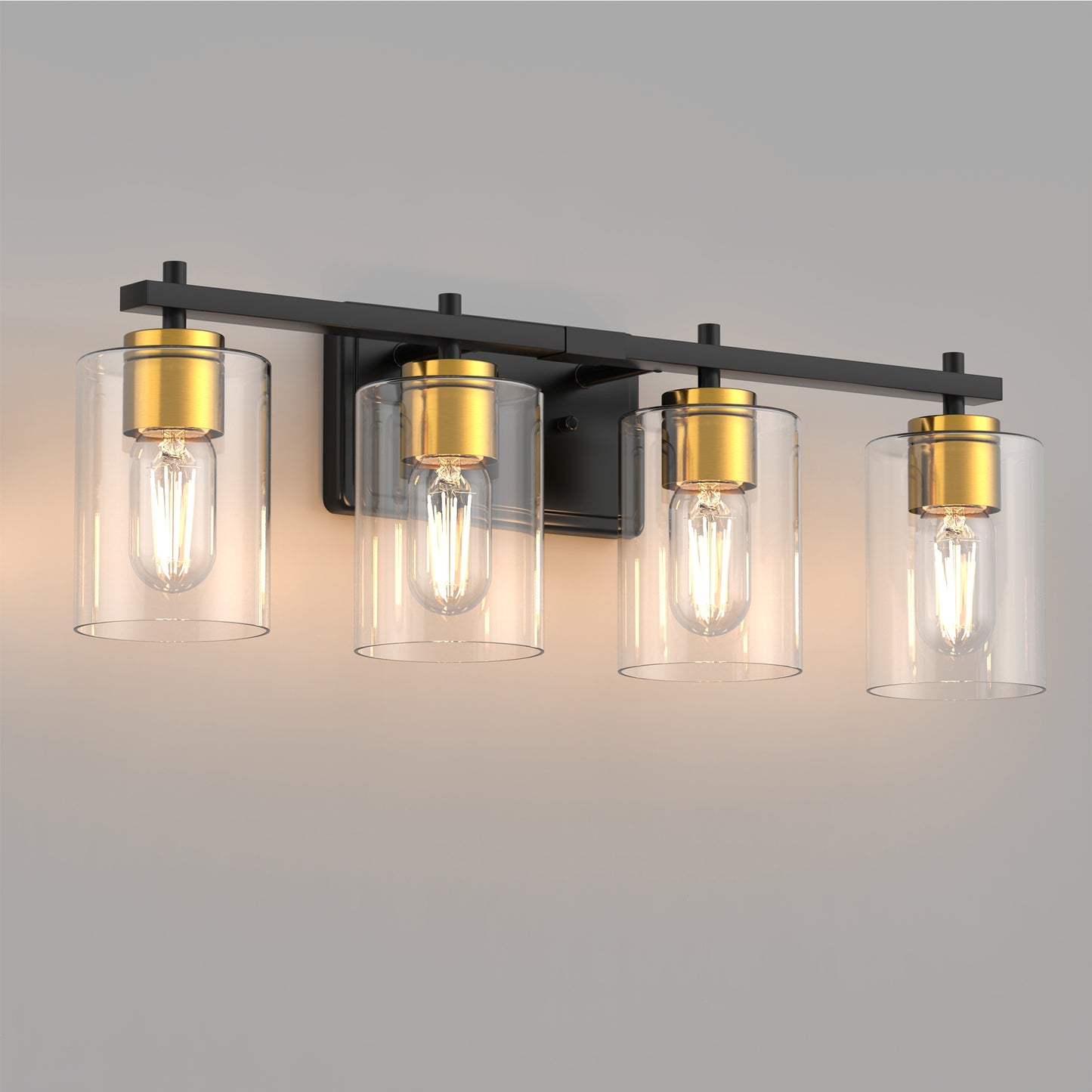 24 in. 4-Light Black Gold Vanity Light with Clear Glass Shades for Bathrooms