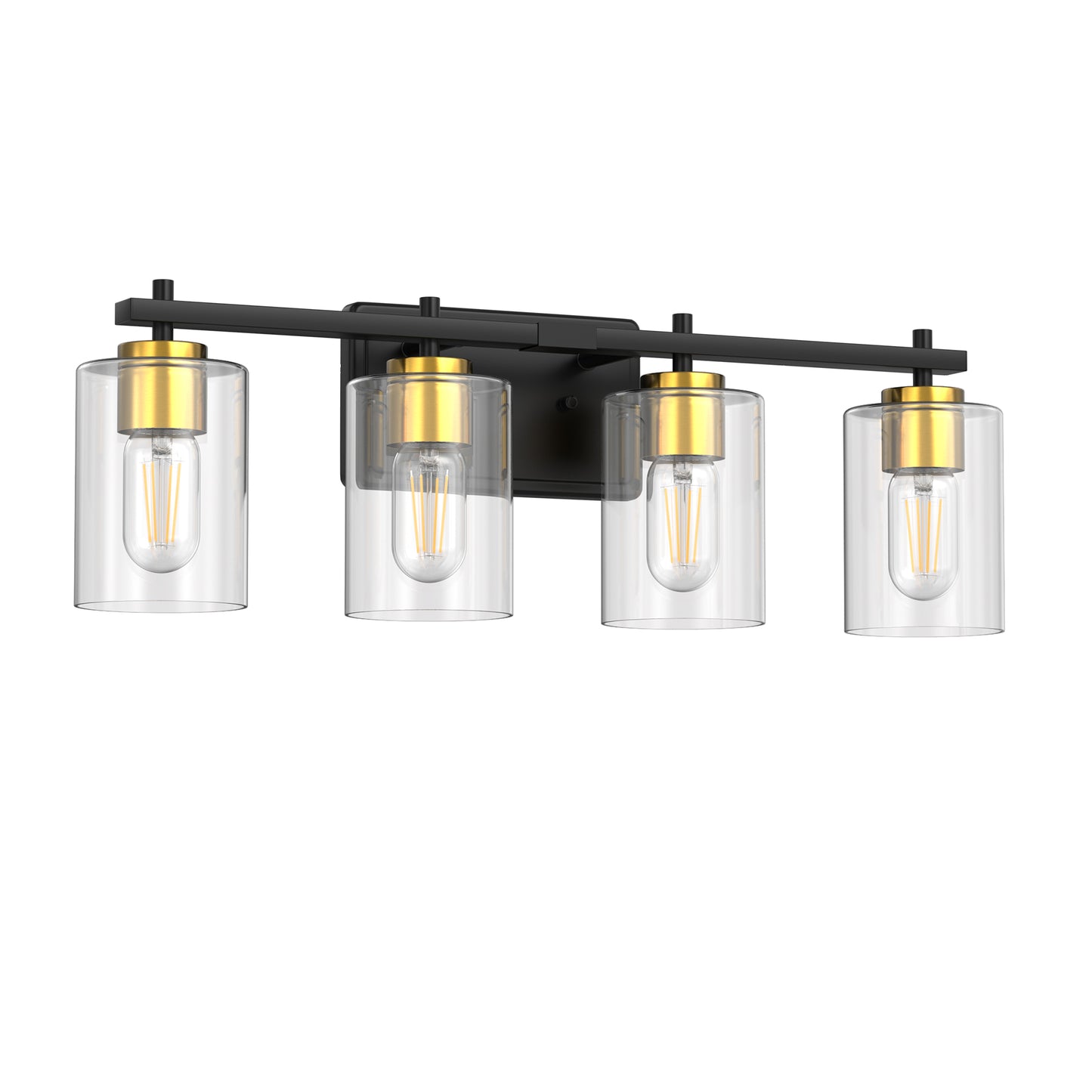 24 in. 4-Light Black Gold Vanity Light with Clear Glass Shades for Bathrooms