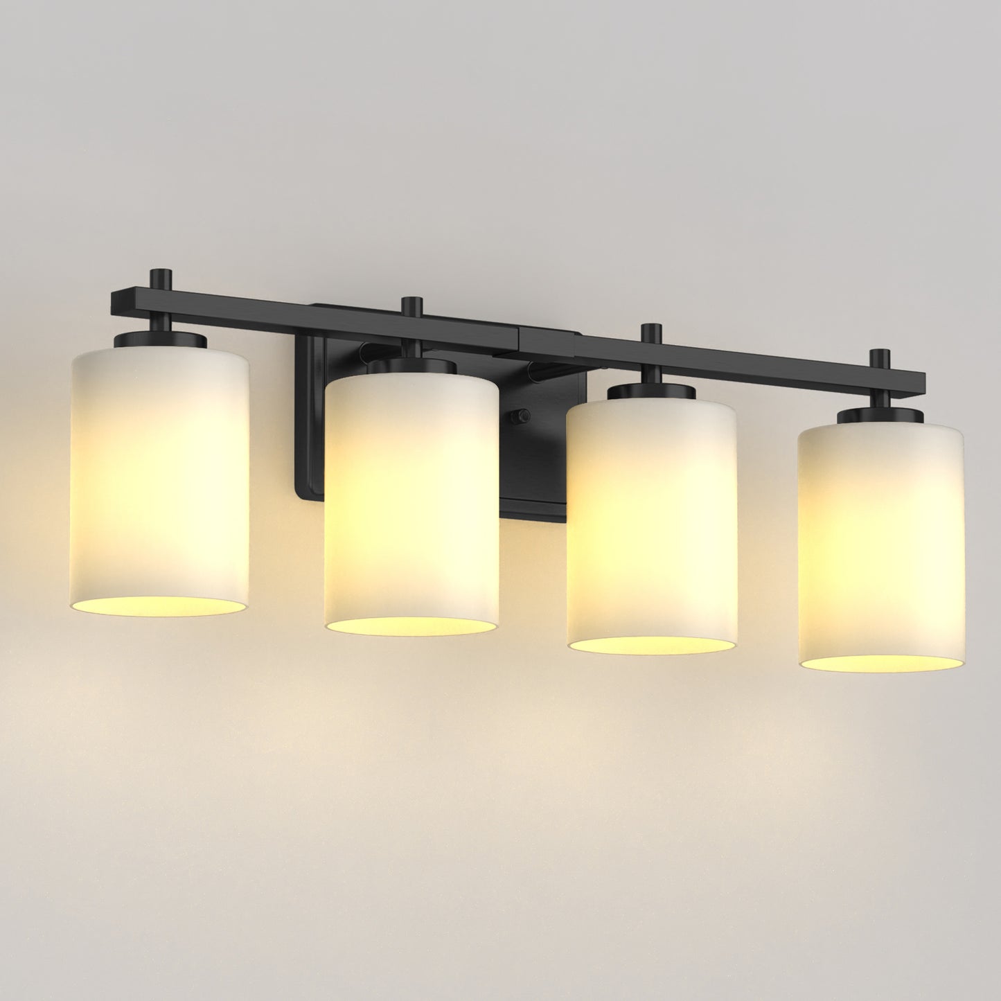 24 in. 4-Light Bathroom Vanity Light with Frosted Glass and Black Iron Frame