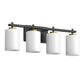 24 in. 4-Light Bathroom Vanity Light with White Glass and Black and Gold Iron Frame