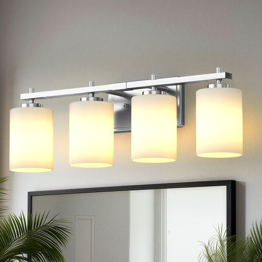 24 in. 4-Light Bathroom Vanity Light with Frosted Glass and Nickel Iron Frame