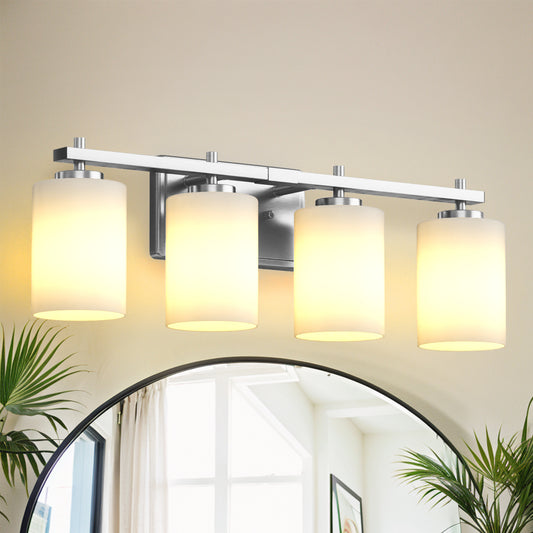 24 in. 4-Light Bathroom Vanity Light with Frosted Glass and Nickel Iron Frame