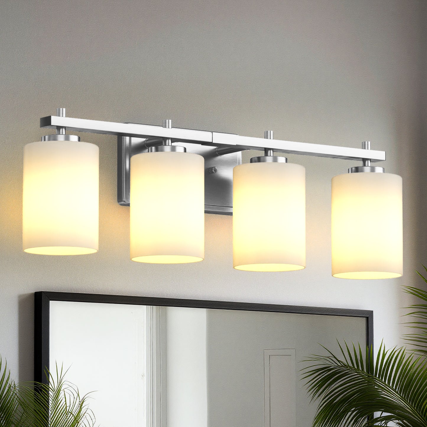 24 in. 4-Light Bathroom Vanity Light with Frosted Glass and Nickel Iron Frame