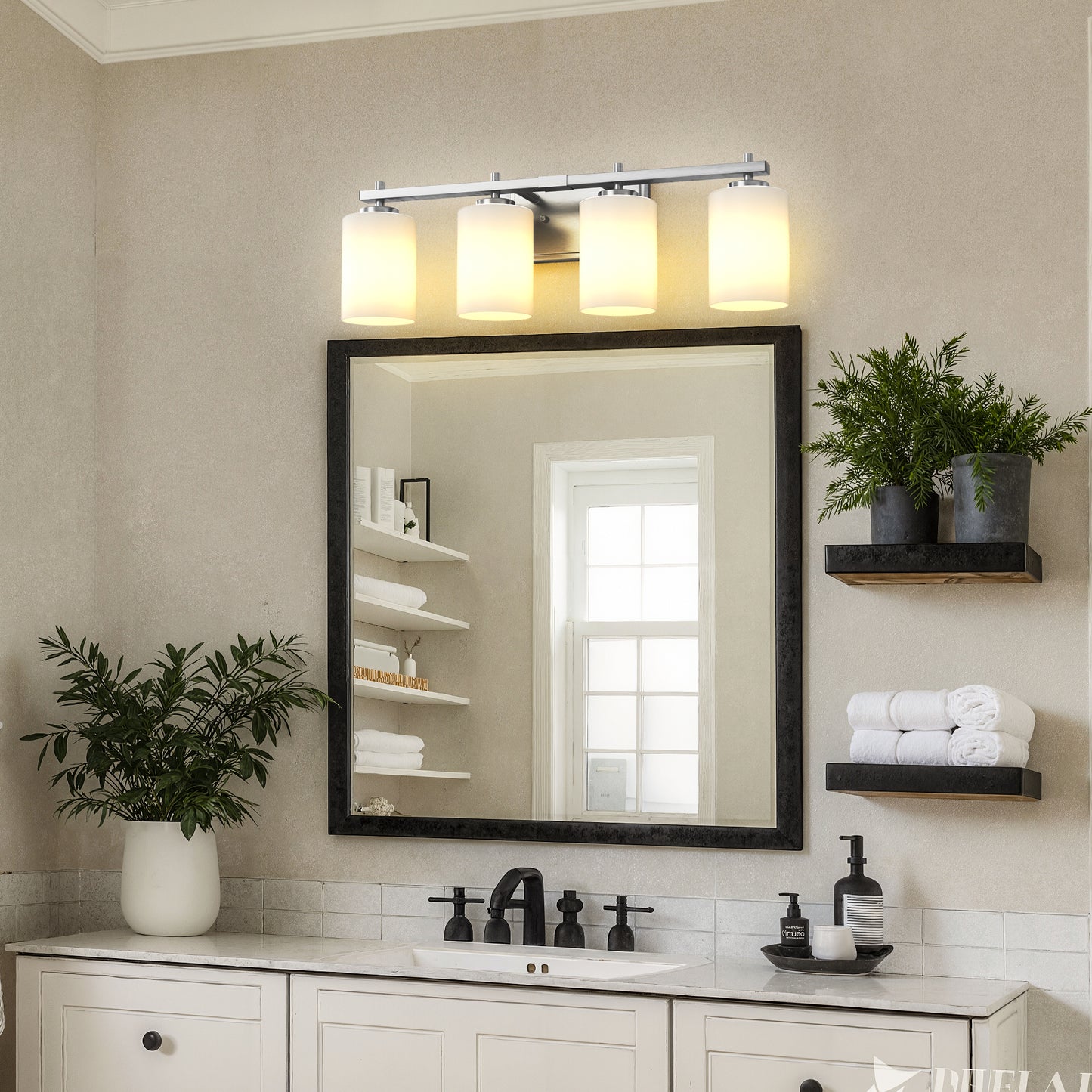 24 in. 4-Light Bathroom Vanity Light with Frosted Glass and Nickel Iron Frame