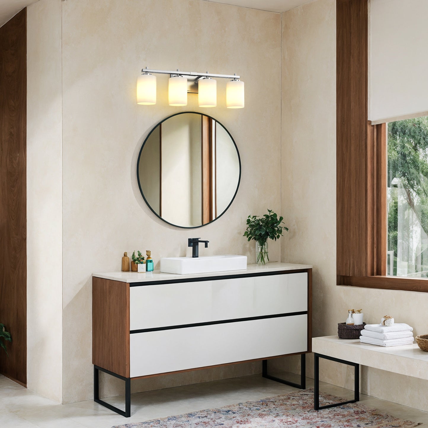 24 in. 4-Light Bathroom Vanity Light with Frosted Glass and Nickel Iron Frame