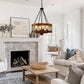 Black and Brown Farmhouse Chandelier for Dining Room, 4-Light Pendant Kitchen Island Lighting,for Entryway Foyer Bedroom