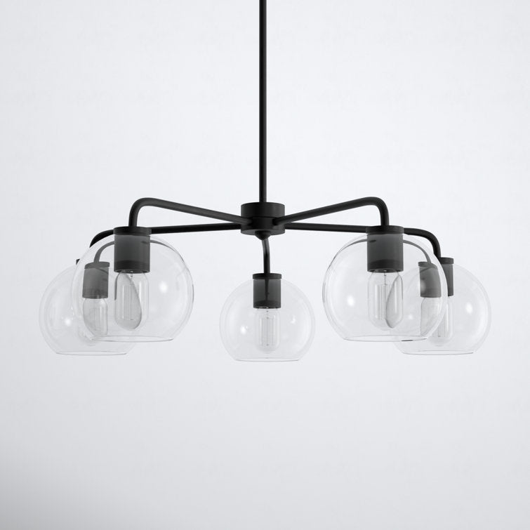 YANSUN 5-Light Black Chandelier Light Fixture with Accessories for Elegant Home Decor