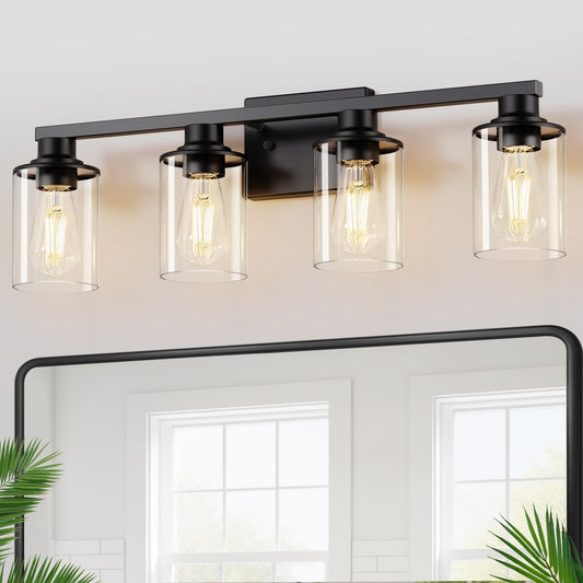 YANSUN 27 in. 4-Light Black Metal Cylinder Vanity Light with Dimmable Perfect for Vanity Powder Room Dressing Room