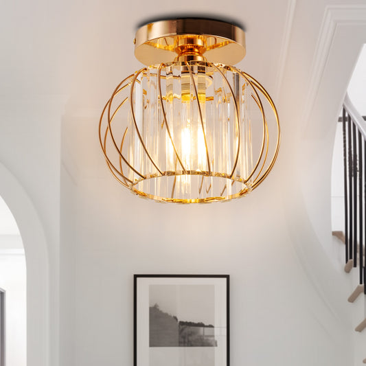 YANSUN Semi-Flush Mount Ceiling Light, Single Head, Non-Integrated Light Source, No Bulb Included, Gold Finish, 9.45 x 5.91 in Shade
