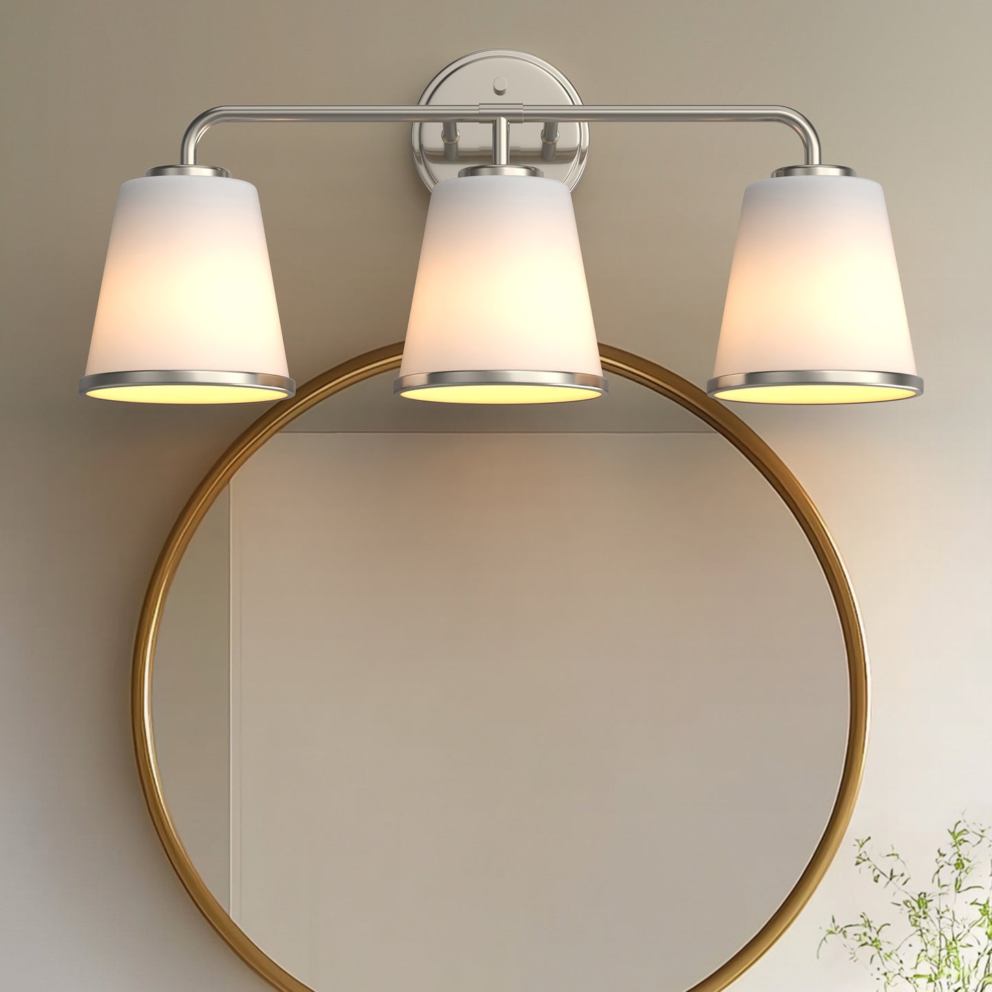 YANSUN 23 in. Modern 3-Light Brushed Nickel Vanity Light with Soft White Glass for Bathroom