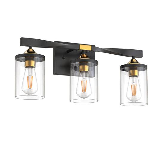 YANSUN 20 in. 3-Light Black and Gold Bathroom Vanity Light Fixtures Over Mirror, Ideal for Bathroom, Hallway, Bedroom