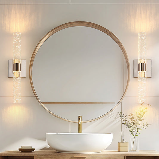 YANSUN 18 in. 2-Light Brushed Nickel Modern/Contemporary Glass Bubble LED Vanity Light Bar with 3CCT Function for Living Room